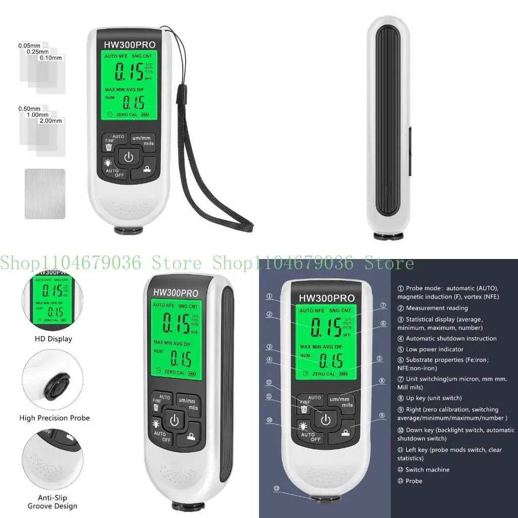

652F Portable Intelligent Digital Coating Thickness Gauge Car Paint Film Detector Automotive Refinishing Paint High Accuracy