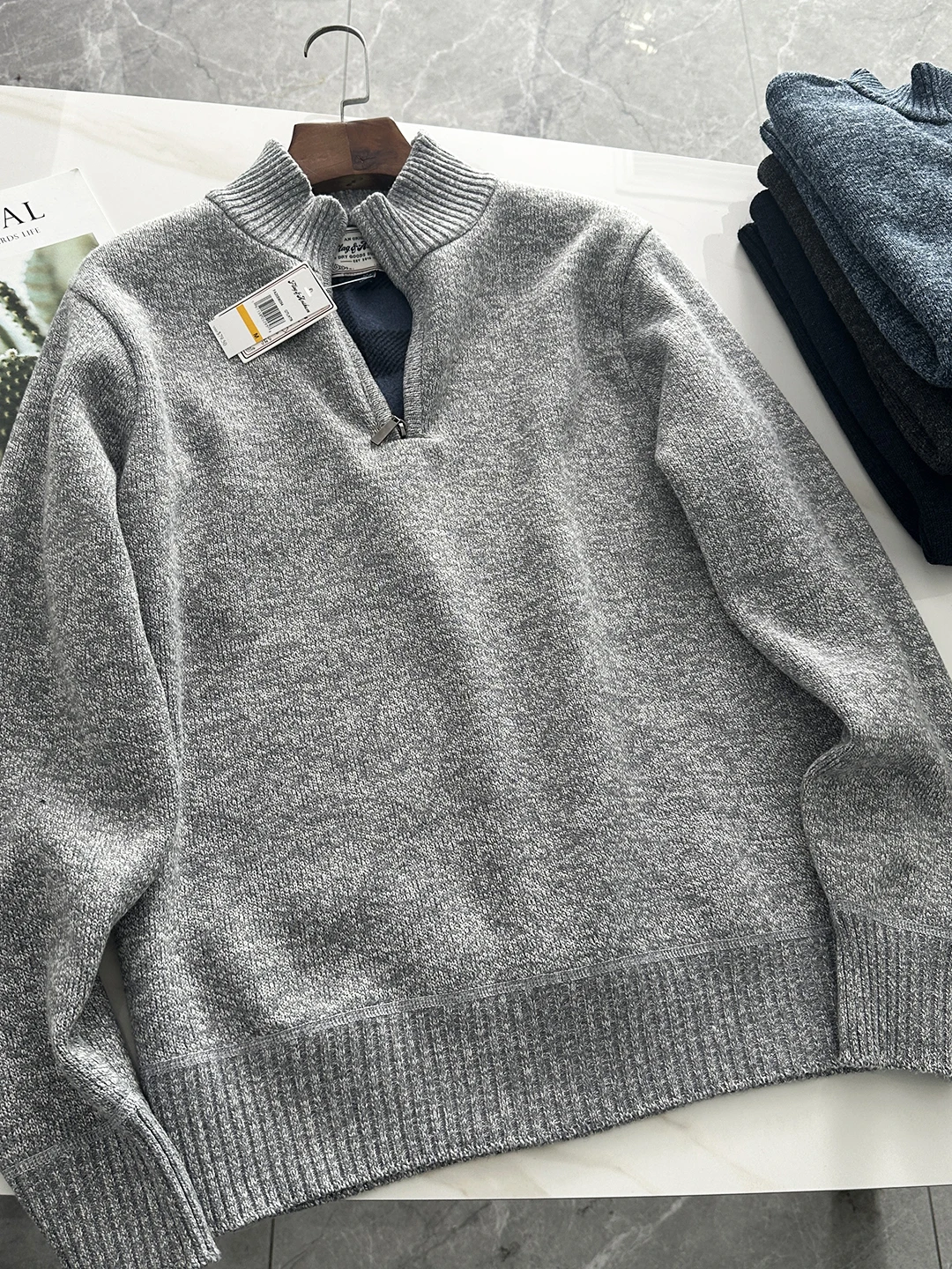 

Thiened Cosite Fce вязаный свитер на молнии, повседневный осенне-зимний мужской модный теплый длинный свеч с высоким воротником