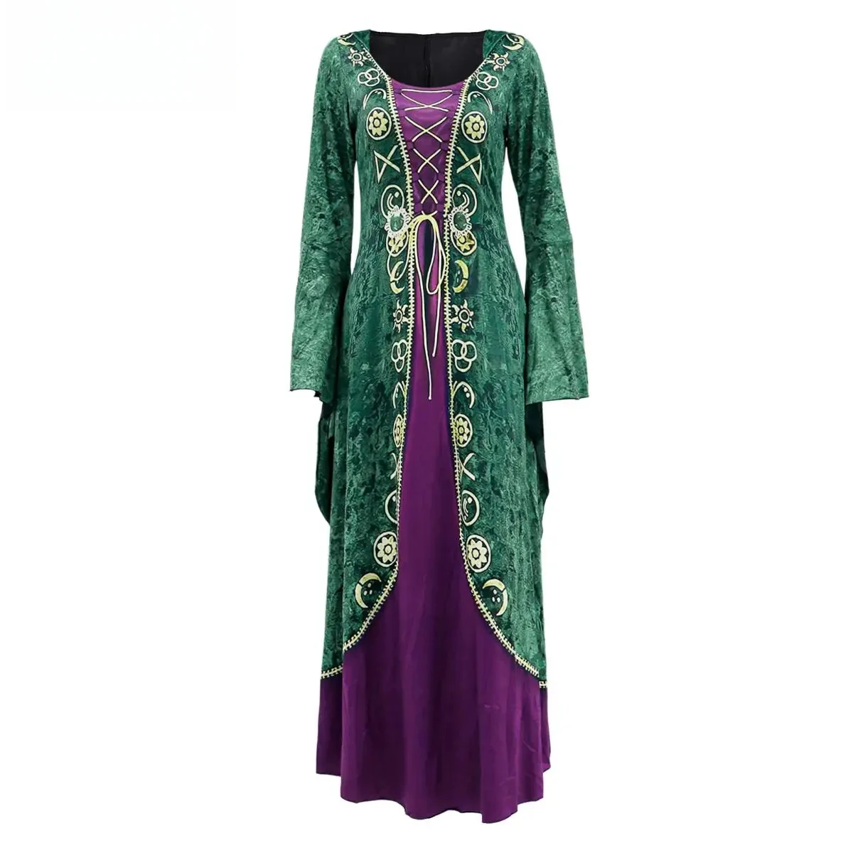 Vestido de Halloween Hocus Pocus Winifred Sanderson para mujer, disfraz de Halloween con patrón verde, vestidos medievales con capucha, ropa de fiesta