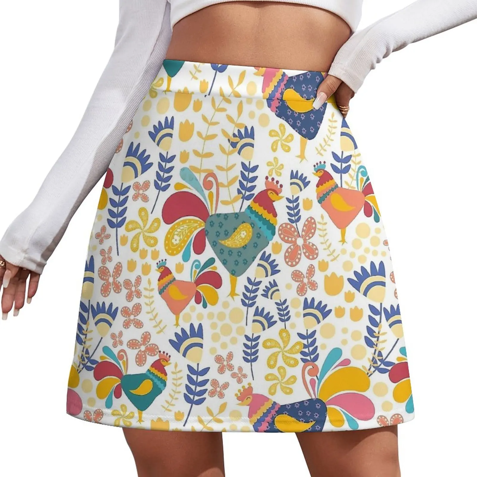 

Chickens Chilling Skirt Female Floral Print Kawaii Mini Skirts High-waisted Custom Street Wear Casual Skirt Big Size