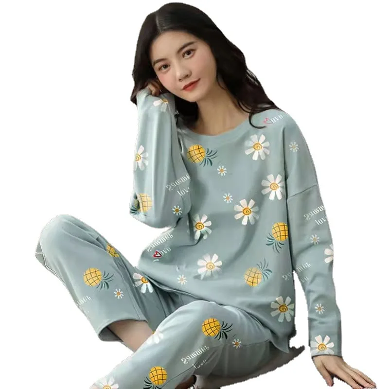 Womens Fashion Pajamas Set Top and Pants Long Sleeve Shirt Homewear for Women Autumn Sleepwear Cute Pijama Comfort Silk Casual