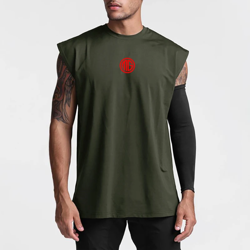 Men Gym Sleeveless Tank Top Polyester Quick Dry Mesh Workout Bodybuilding Fitness Vest Loose O-Neck Summer Sports Training Shirt