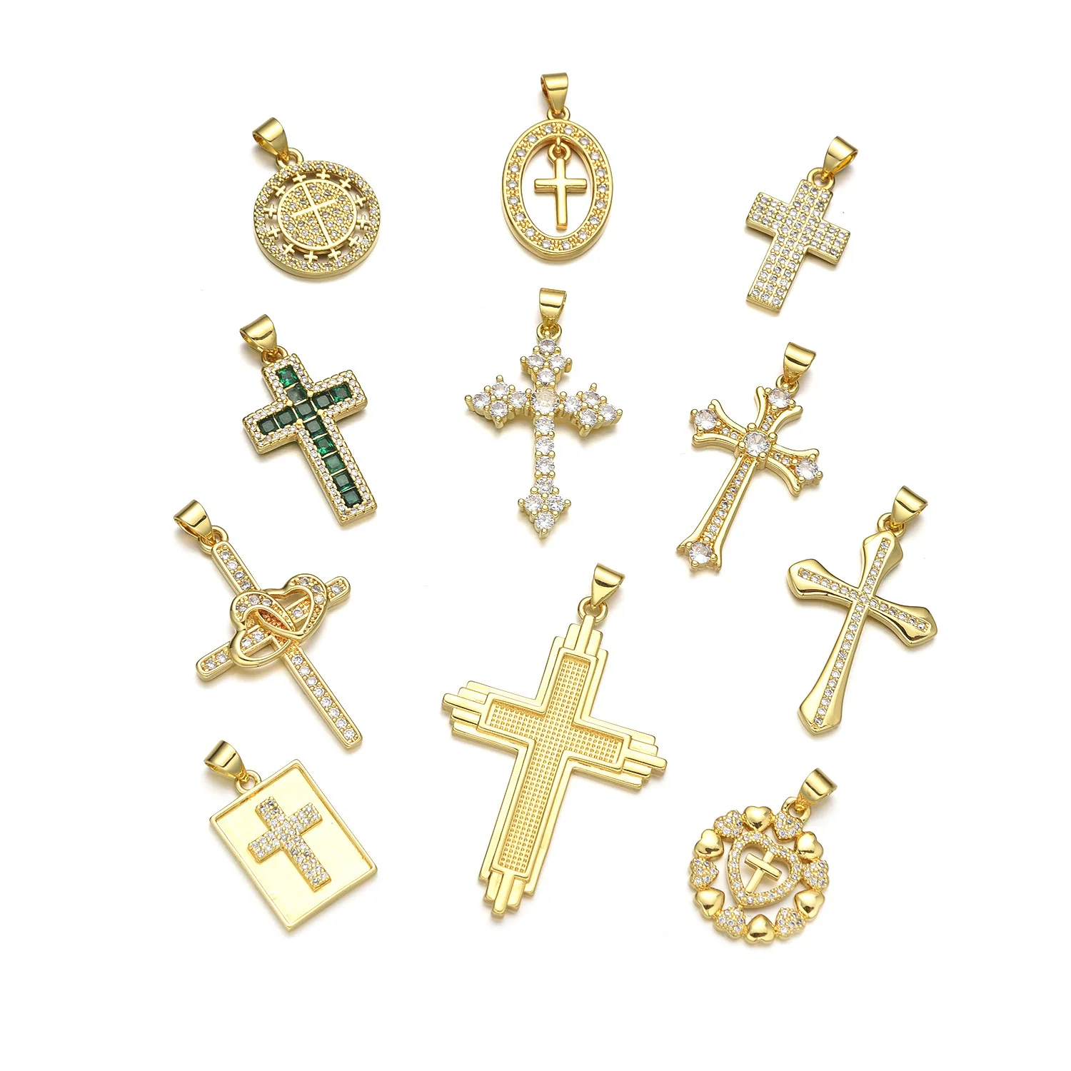 5pcs European and American Holy Cross Zircon Pendant Accessories DIY Bracelet Necklace Jewelry Production Material Wholesale
