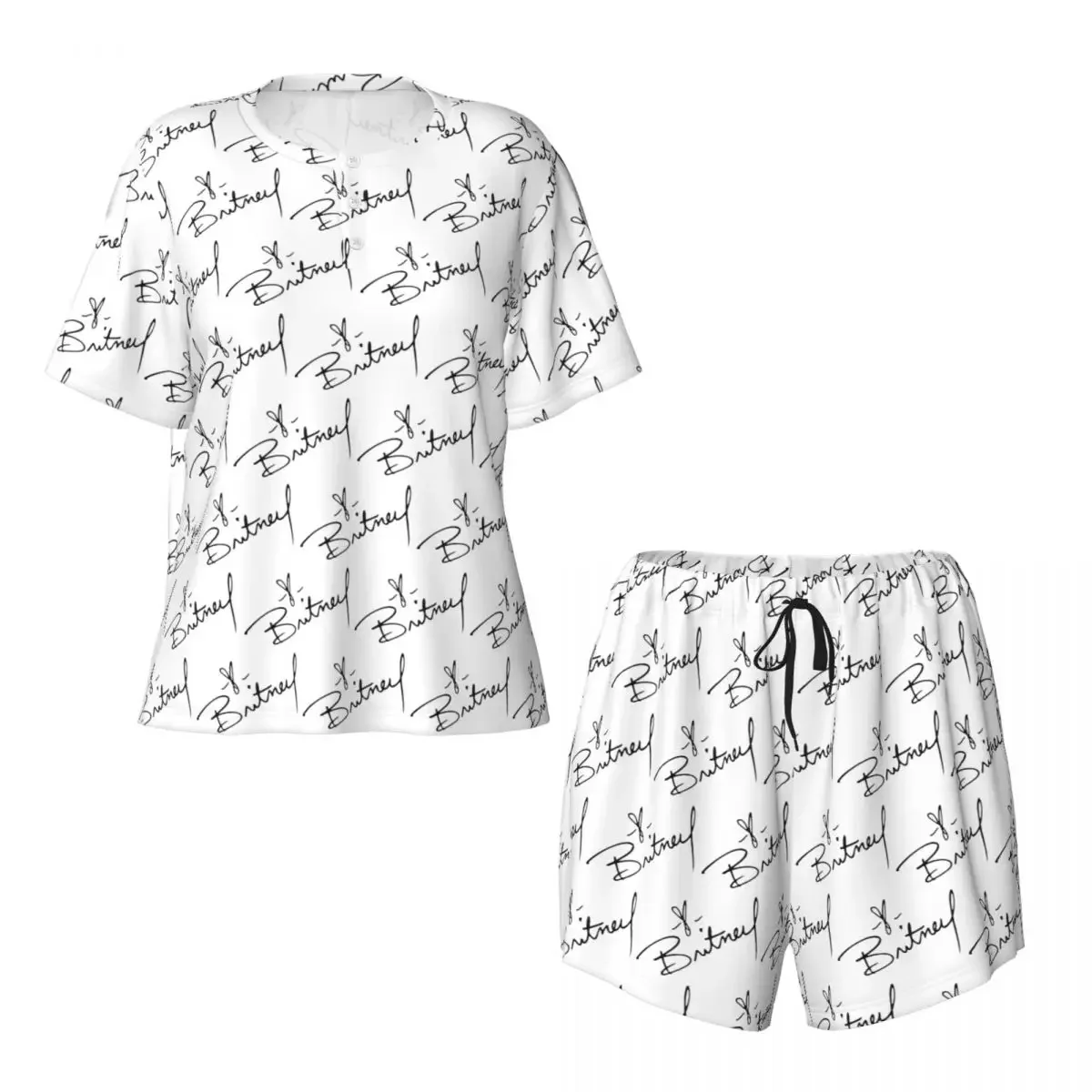 Britney Spears SIGNATURE Camisones de manga corta con cuello redondo para dormir, camisetas de dormir para mujer, conjunto de pijama holgado, pantalones cortos