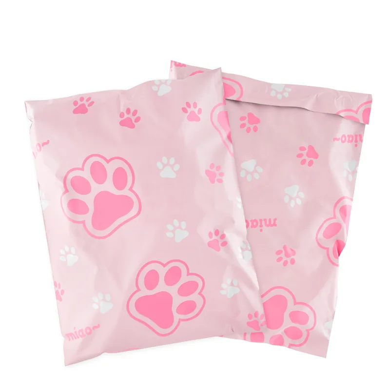 10x13 inches Pink Poly Mailer Cat Claw Print Courier Storage Bag Self Seal Express Packing Bag Waterproof Mailing Envelope 10Pcs