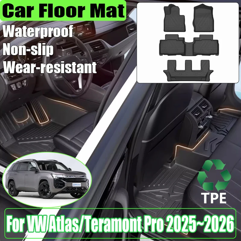 

Для Volkswagen Teramont Pro VW Atlas 2025 2026 7 мест, коврик для багажника автомобиля, ковер для багажа, мягкий коврик из ТПЭ, аксессуары для хранения