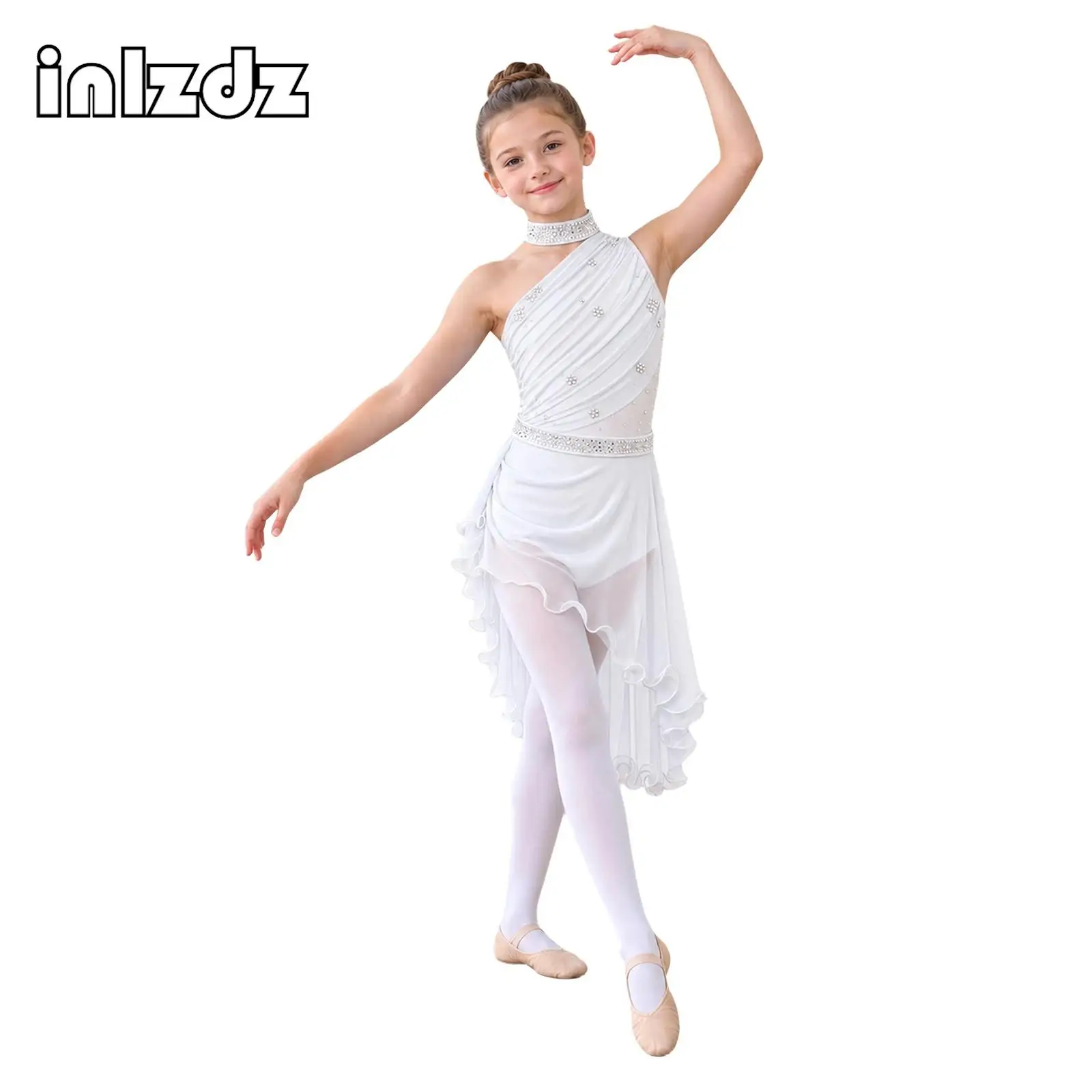 Kids Girl Lyrical Ballet Figure Skating Gymnastics Dance Leotard Dress Stage Performance Costume Ruched Mesh Tulle Dance Dresses