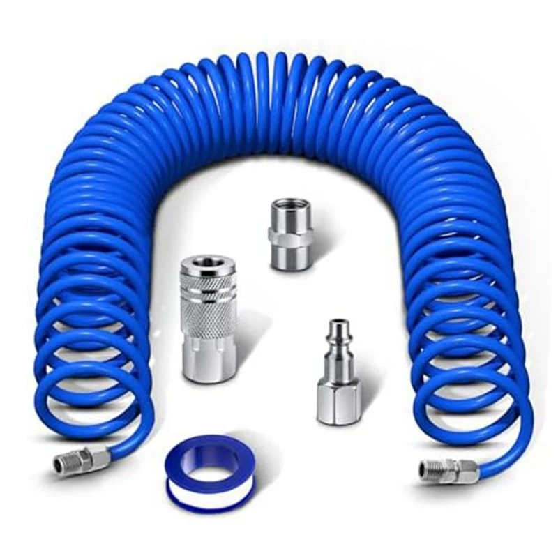 

25Ft Repairable Backflush Air Hose Blue & Silver 0.64Cm NPT Industrial Universal Coupler 200PSI Maair Tool Hose