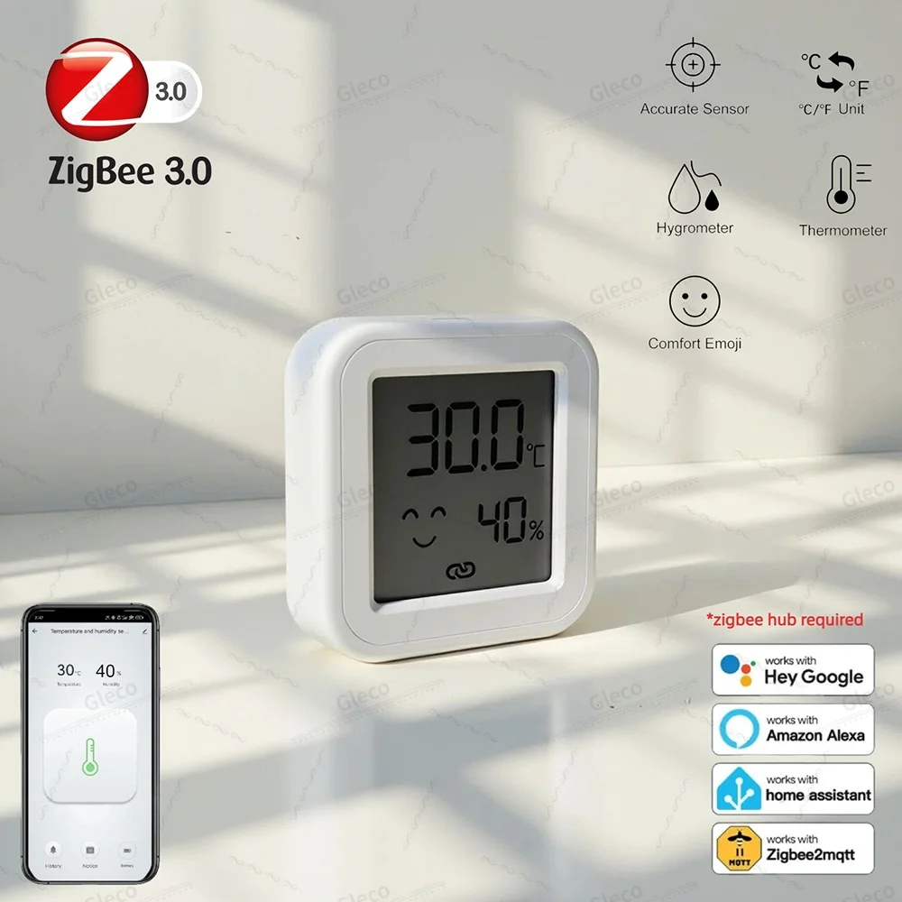 Zigbee Temperature Humidity Sensor Smart Home LCD Screen Thermometer Hygrometer APP Remote Work With Google Tuya Smart Life