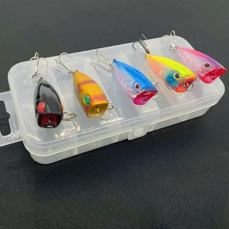 5pcs Surface System Mini Crawler False Bait Carp Fishing Strap Box Set 40mm/3.3g Hard Bait for Fresh Water Fishing Lure Set