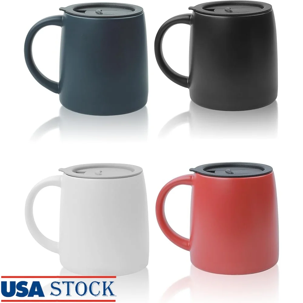 

Classic Ceramic Coffee Mug Set of 4 Large Porcelain Cups with Sliding Lid Microwave Dishwasher Safe Spill Resistant Ideal Home