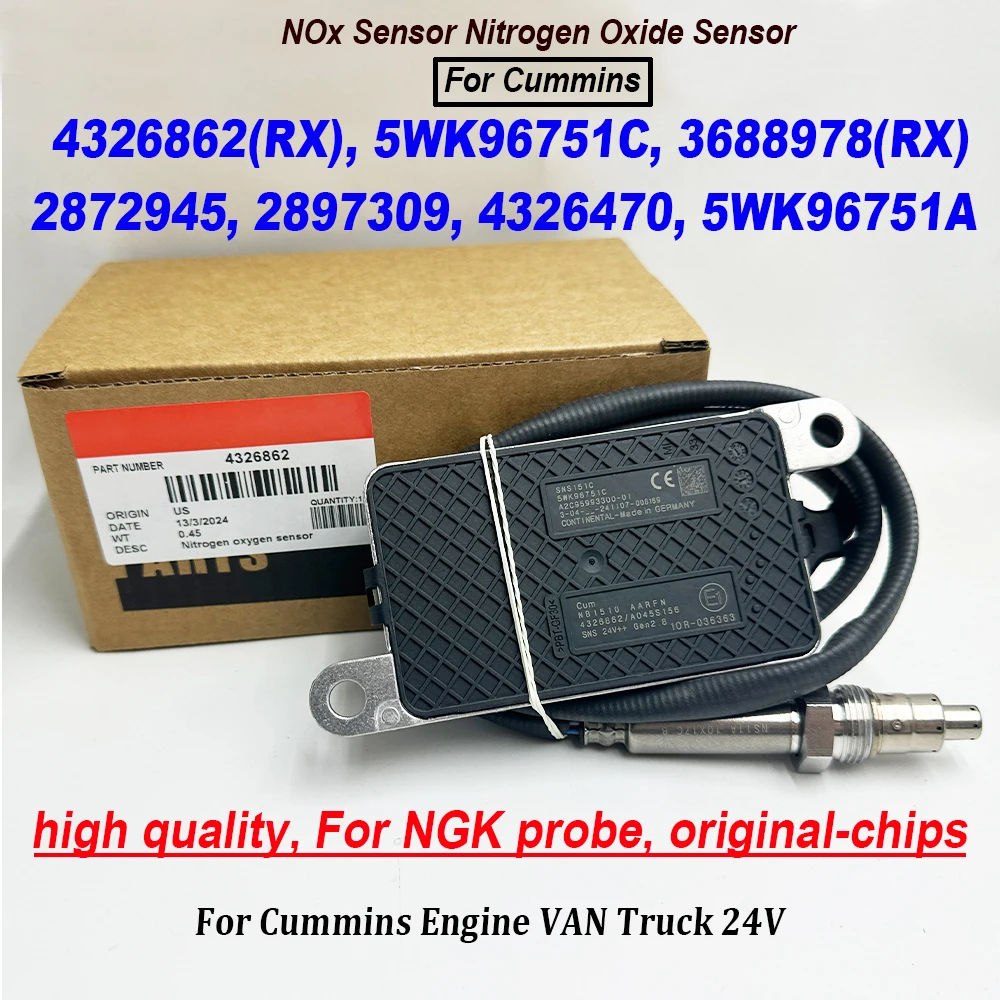 4326862 5WK96751C 2897309 3688978 2872945 Nitrogen Oxygen NOXSensor For NGK Probe 4326470 5WK96751A For Cummins Engine Truck 24V