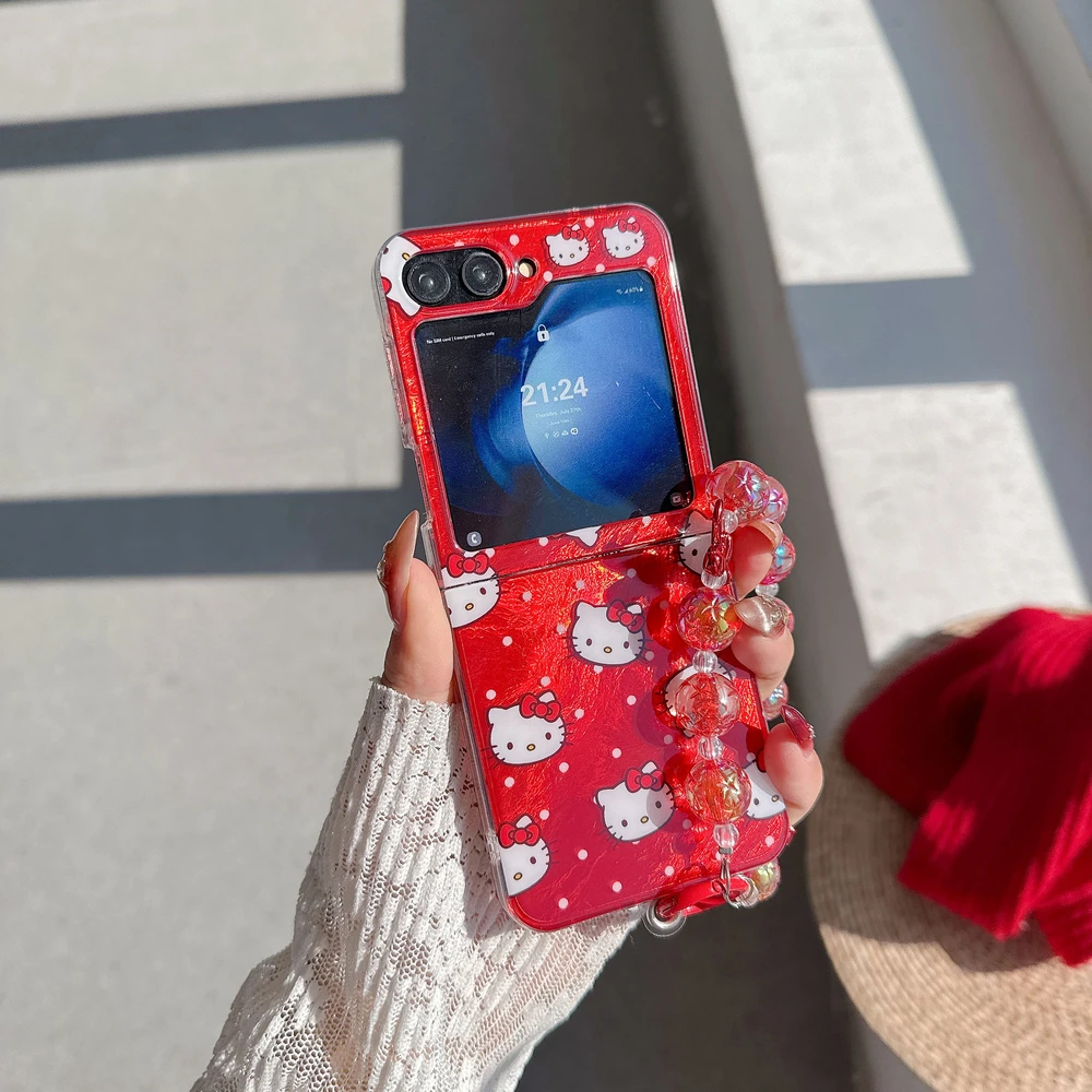 

Милый мультяшный чехол Sanrio Hello Kitty Wave Point Bow для телефона Samsung Galaxy Z Flip 7 6 5 4 3, мягкий чехол из ТПУ с ремешком