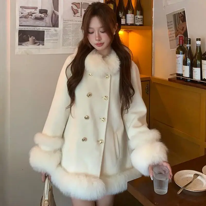 معطف صوفي سميك متوسط إلى طويل للترفيه اليومي مع قطن 2025 شتاء نموذج جديد طازج حلو لطيف أطقم سراويل كاملة الأرقام #5