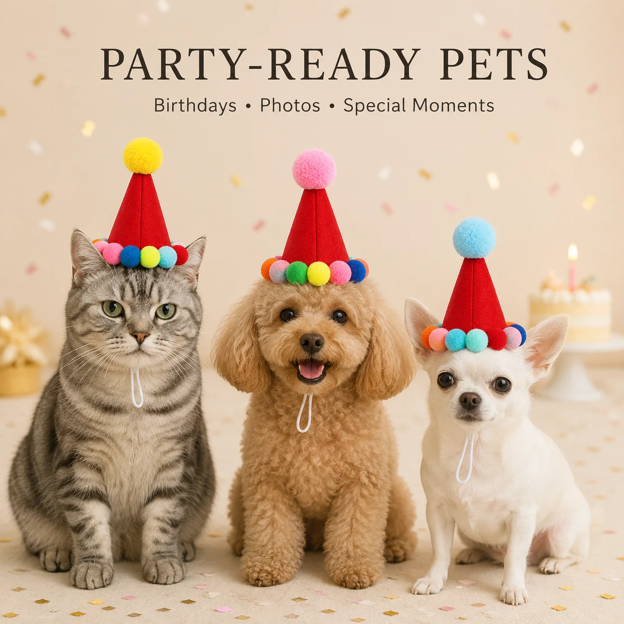 Party Hat Cone - Chapéu de Aniversário para Animais de