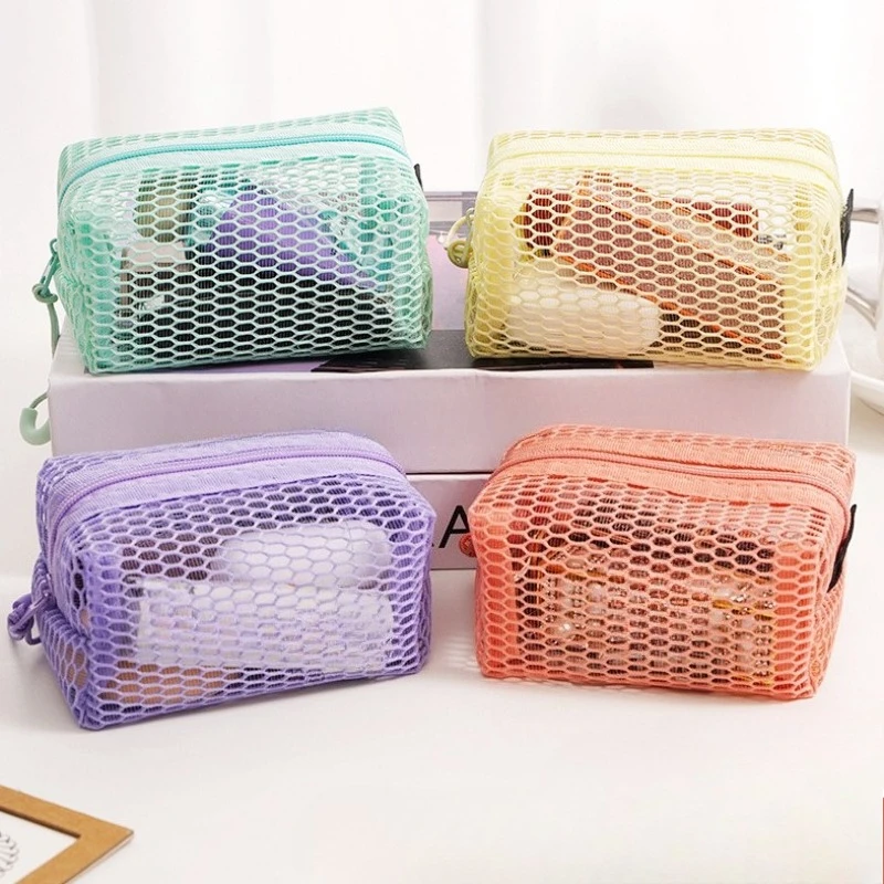 Portable Square Cosmetic Storage Bag with Zipper, Multi-purpose Sundries Storage Bag,mini Lightweight Mesh Cosmetic Bag