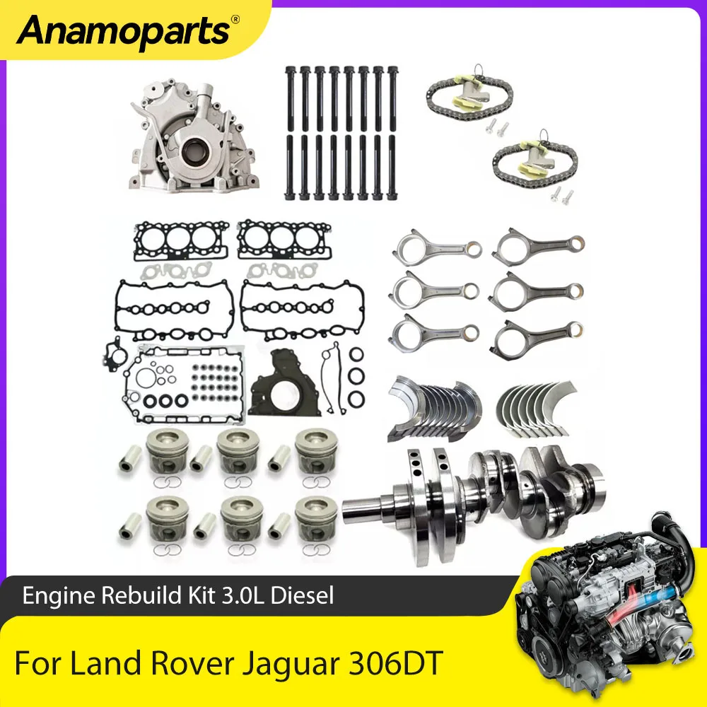 

Комплект для ремонта двигателя Gakset, комплект подшипников штока коленчатого вала поршня, подходит для 3,0 л 306DT для Land Rover Range Discovery Jaguar XF 3.0L Diesel