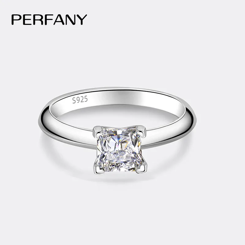 PERFANY 1/2CT Square Cut Moissanite Women's Ring S925 Pure Silver GRA Certified Diamond Engagement Ring High-end Wedding Jewelry