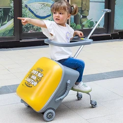 Valise jaune à roulettes pour enfants, garçons et filles, valise voyage chariot pour homme paresseux, boîte pour bébé qui marche, bagages pour enfants, peut s'asseoir et monter