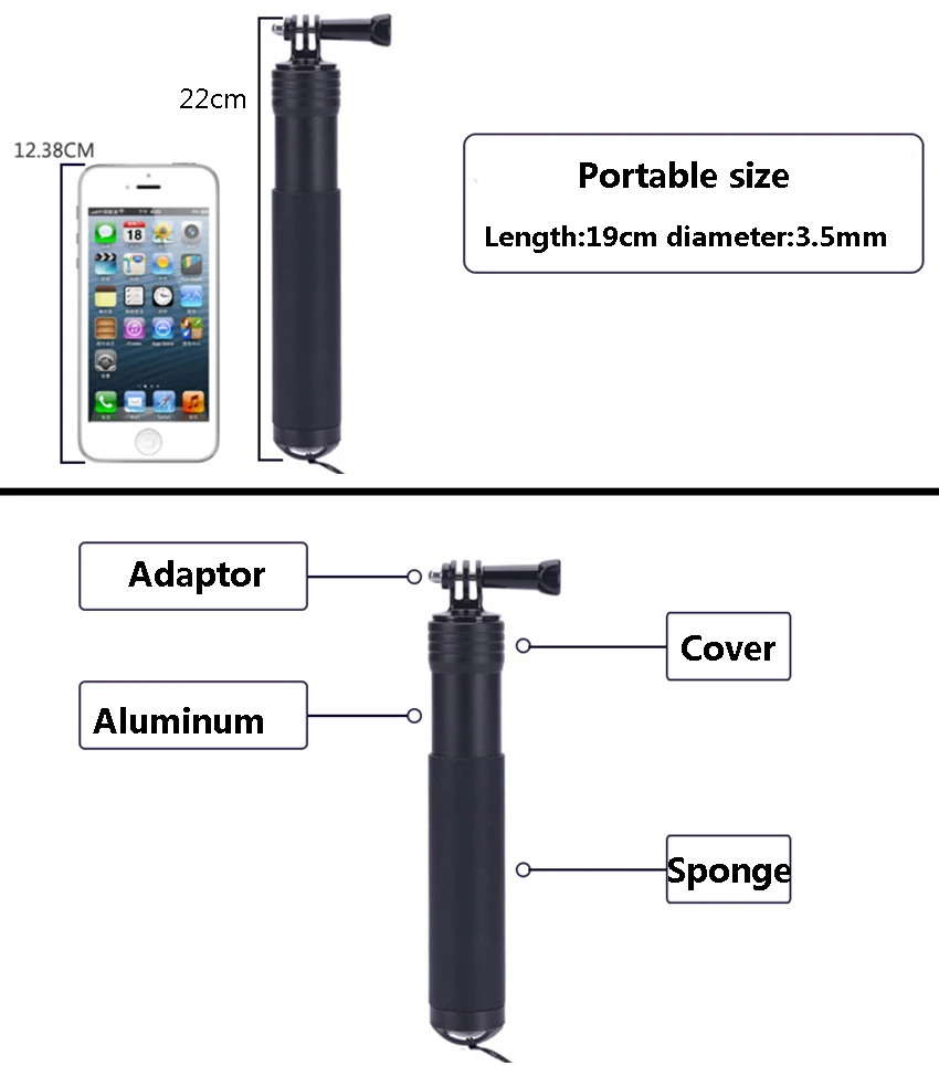 حامل تركيب أنبوبي بمقبض من سبائك الألومنيوم ، حامل عصا سيلفي أحادي البلورات ، حامل ثلاثي القوائم صغير لبطل Gopro ، DJI ، OSMO ، كاميرات SJcam
