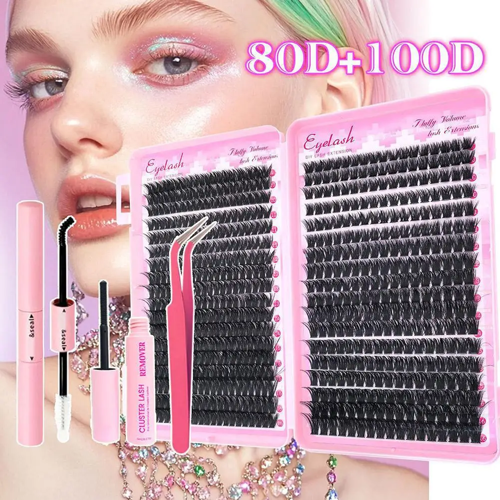 新しい 80D/100D まつげエクステンションキットふわふわまつげエクステンションまつげと厚いシール付きまつげクラスターキットウィスピーピンセットまつげ X2Q0