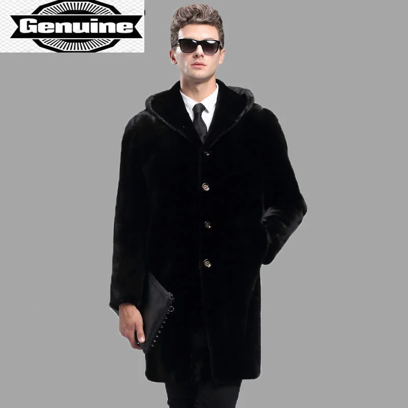 

New Real Mink Fur 2023 Coat Men Winter Jacket Hooded Long Mens Mink Coat Plus Size Natural Mink Fur Jackets KJ3033