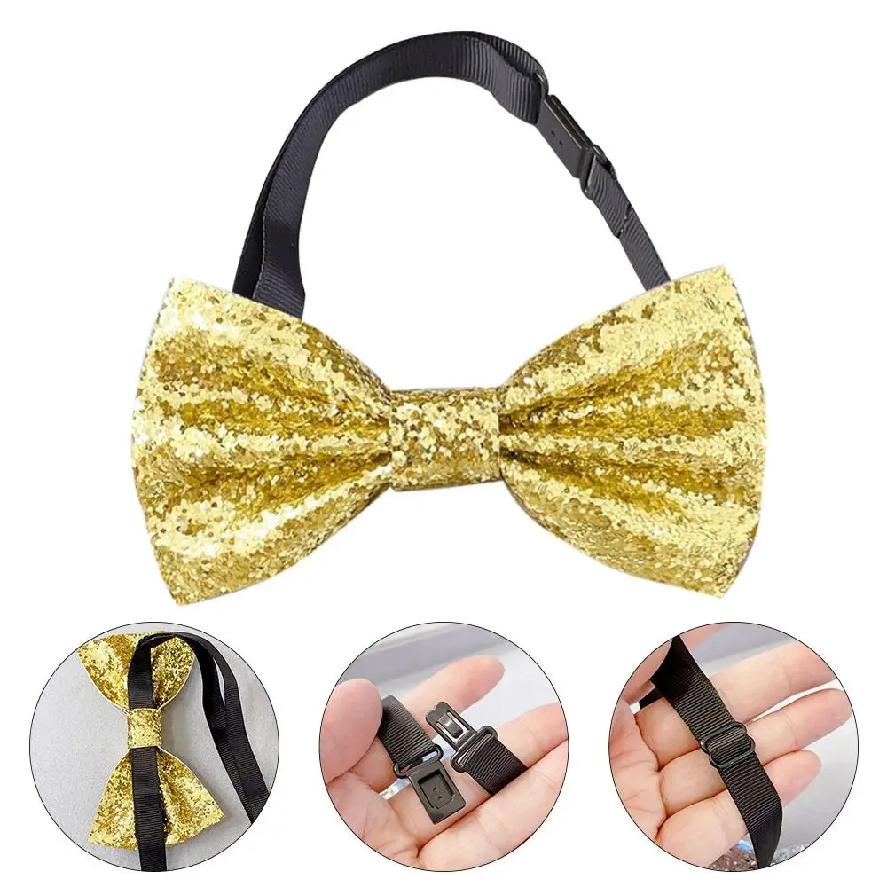 Shiny Paillette Sequins Bowtie Dance Bowknot Adjustable Stage Performance Tie Neck Decoration Men's Suit Lapel Flowers Bridesman