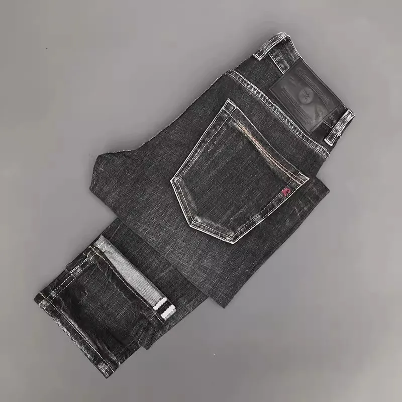 

Hombre Designer Men Jeans High Quality Retro Black Gray Stretch Slim Fit Ripped Jeans Men Classical Vintage Denim Pants Hombre