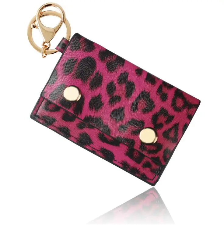 Leopard PU Leather Key Chain Bag Pendant Women\'s Wallet Card Handbag Certificate Bag Keychain Leopard Pendant Accessory Gifts