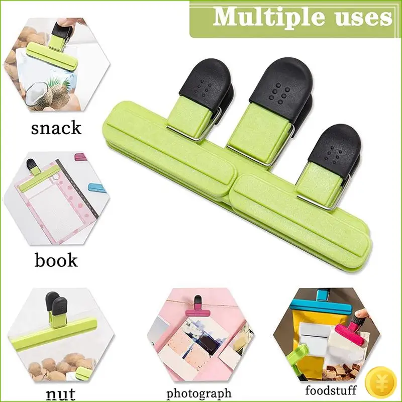 9 Pack Food Bag Clips Kitchen Clips Chip Bag Sealing Clips (3 BIG & 6 Small Size )
