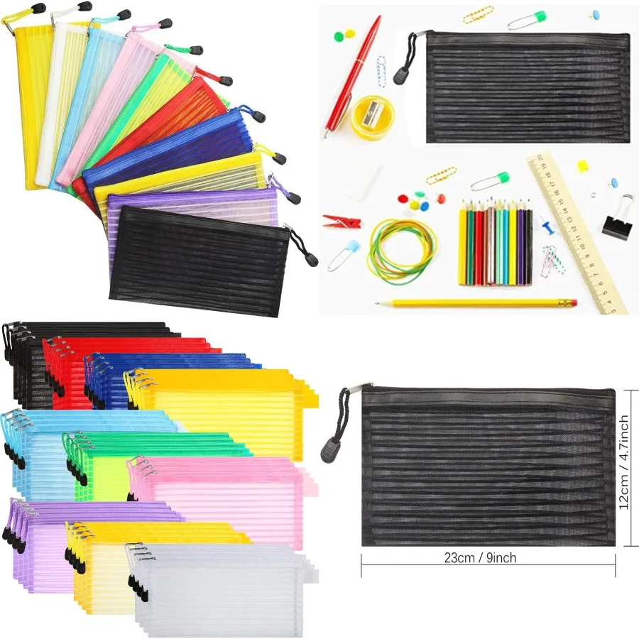 40 упаковок, 10 цветов, сетчатая сумка на молнии, сумка для карандашей, красочная сумка для карандашей, многофункциональные дорожные сумки для офисных принадлежностей C