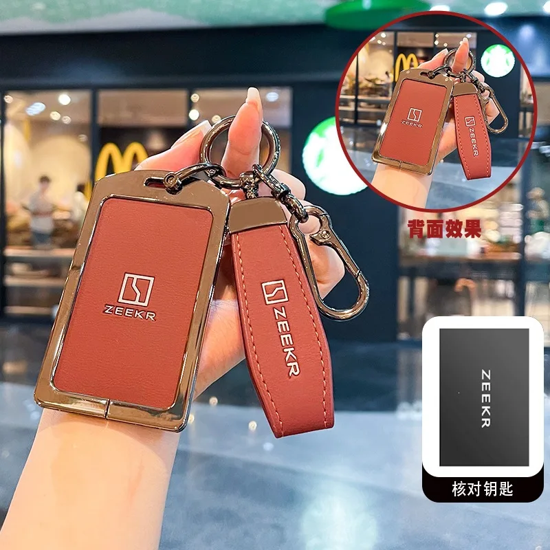 Car Accessories NFC Card Zinc Alloy Leather Key Cover Case Holder Chain For Zeekr 7X 009 007 001 Key Protector Shell Bag Wallet