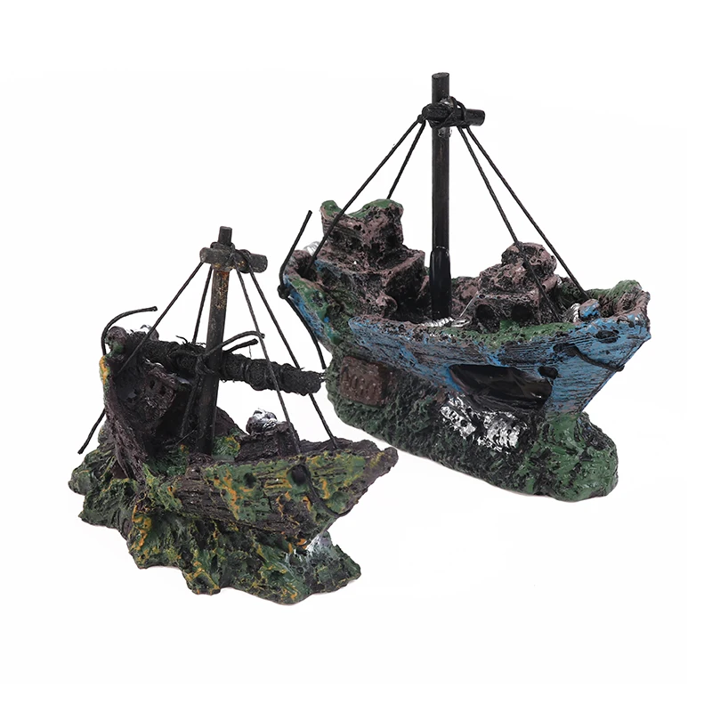 1PC Aquarium DIY Accessories Aquarium Fish Tank Landscape Pirate Ship Wreck Ship Decoration Resin Boat Ornament