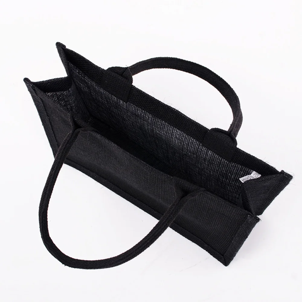 Bolso de mano de arpillera negra con asa, bolsos ecológicos de lino, paquetes portátiles de viaje de gran capacidad, bolsas de compras versátiles