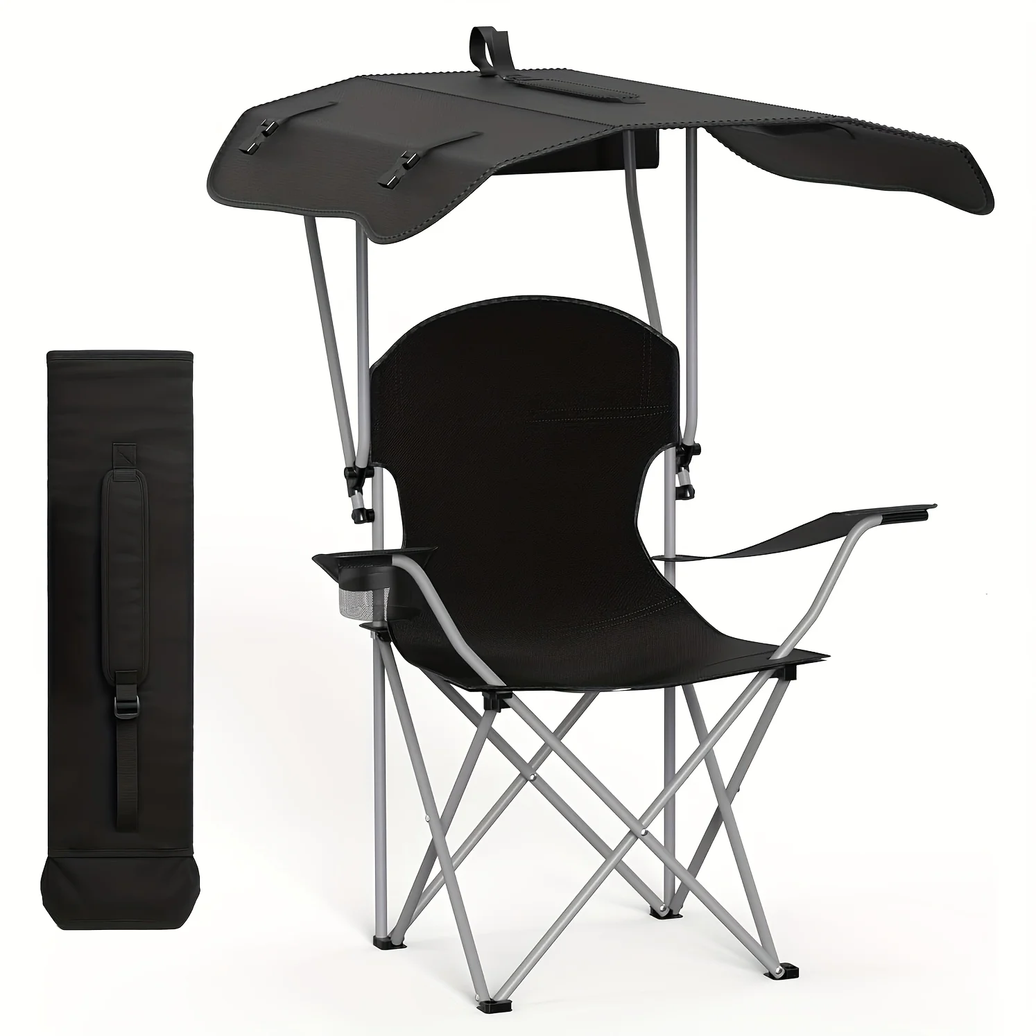 Portable folding fishing chair with sunshade - equipped with cup holder, portable and lightweight design, suitable for beaches image 2