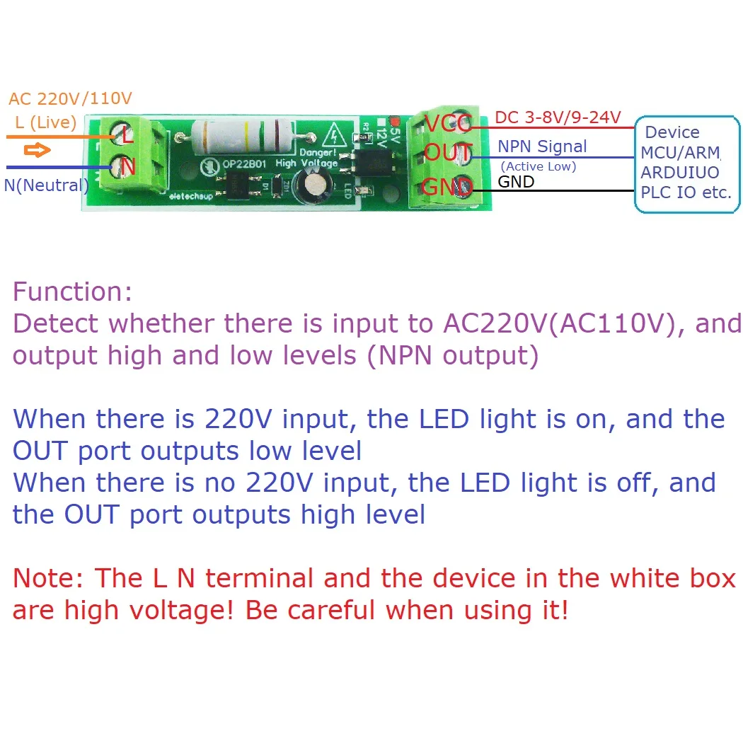 110V/220V AC Voltage Detection Household Grid Power-on/Power-off Reminder Module for Arduino pi PLC STM32 ESP8266