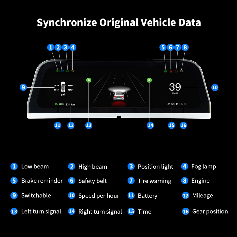 Car Head-Up Display Touch Screen HUD With Wireless Carplay Android Auto Speaker Navigation Speed Power For Tesla Model 3 Y