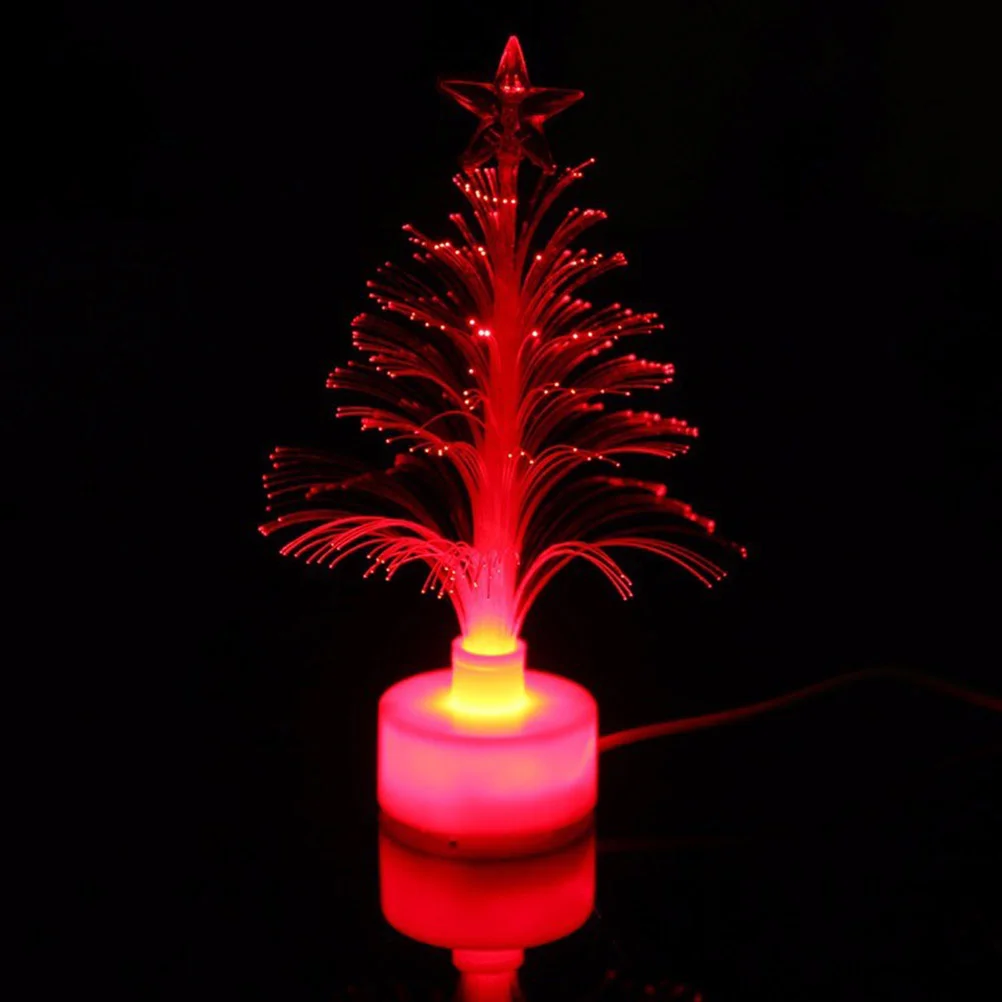 Mini LED Christmas Tree Night Light Color Changing Fiber Optical Light USB Connection Lamp Festival Decor for Bedroom Shopping