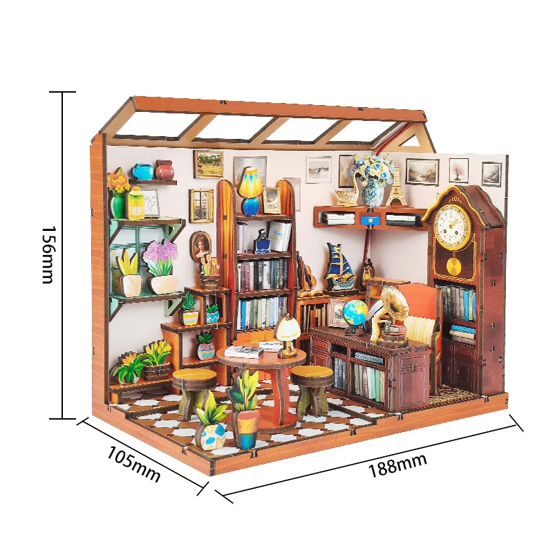 Kits de construção em miniatura de madeira diy, casas de bonecas da livraria de tom com móveis, mini casas de bonecas para amigos, presentes de aniversário
