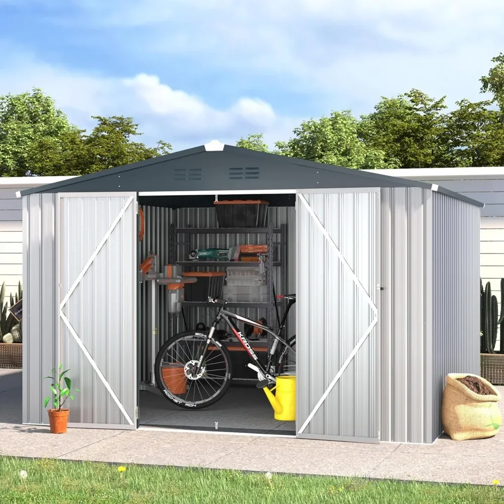 Outdoor Warehouse 10'x10' Shed Utility and Tool Storage for Garden Patio Outside Use in White Sheds Waterproof House Buildings