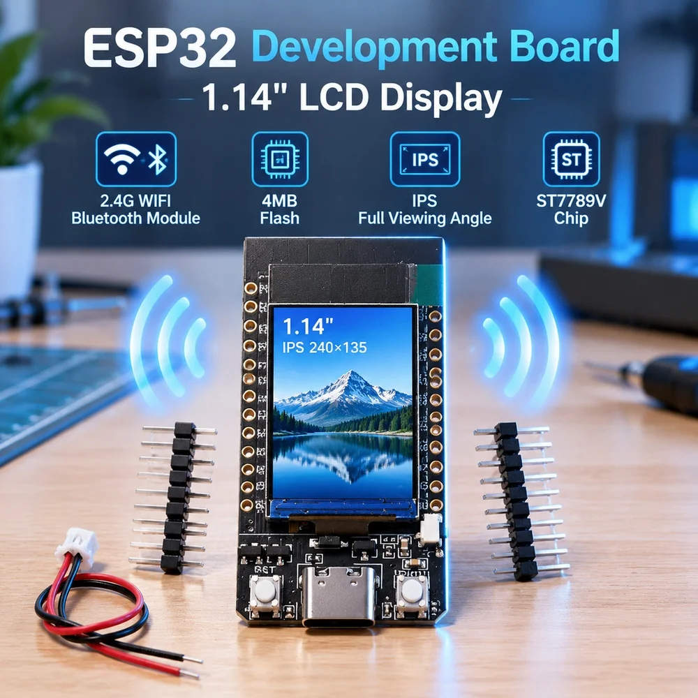 ESP32 Development Board Module 4MB 2.4G WiFi Bluetooth with 1.14 Inch IPS LCD Display ST7789V Type-C