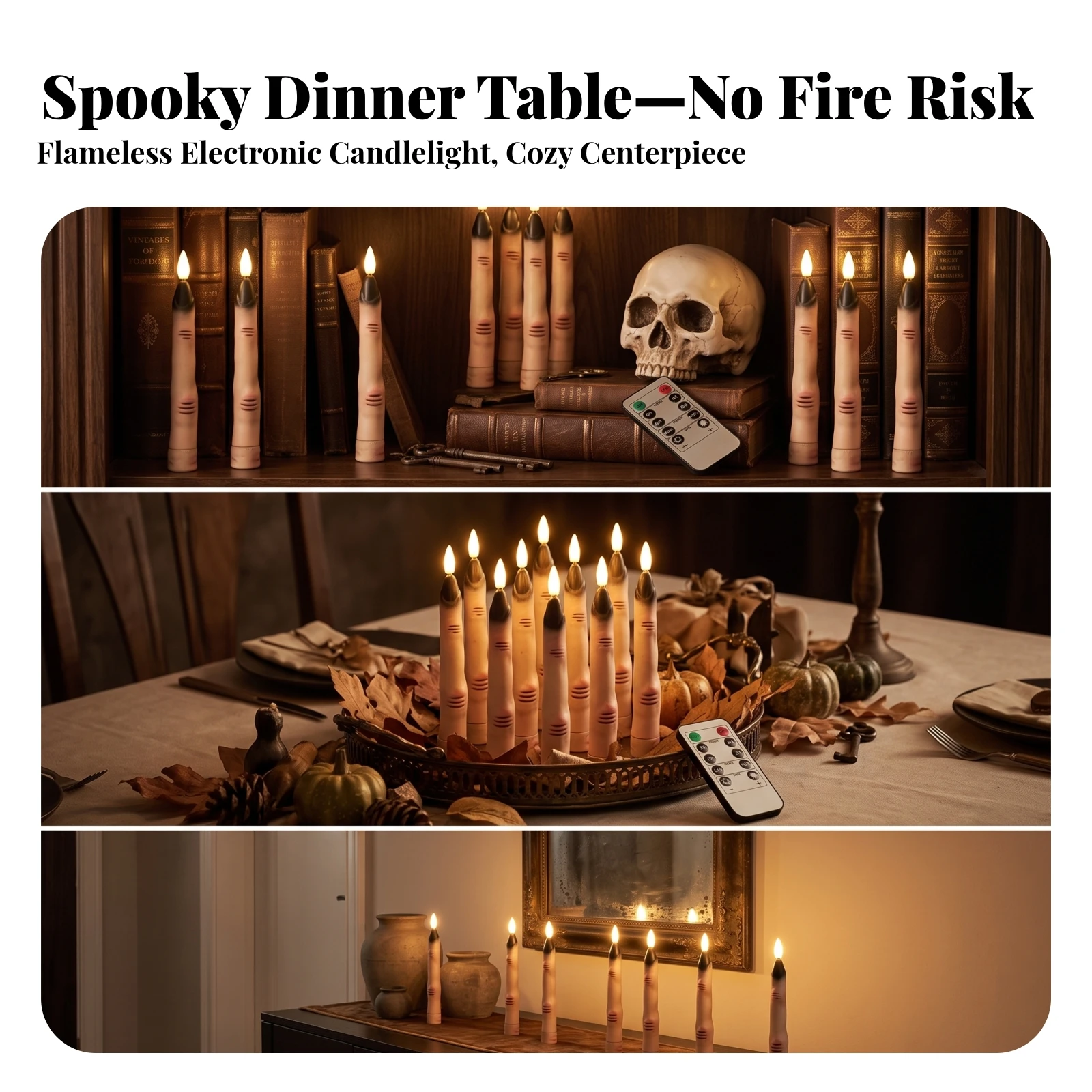 10 Pieces Finger-Shaped Candle Spooky Taper Candles with Controller Control Battery Operated Taper Candles Flickering