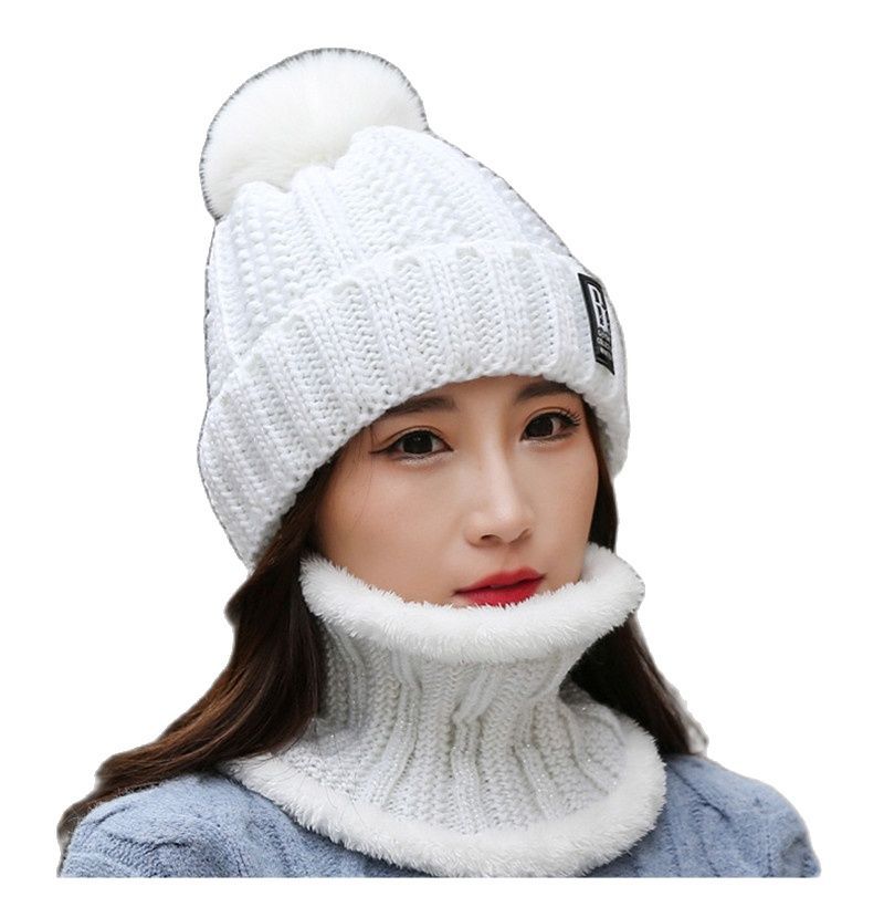  Winter Hat Womens Beanie Hats Thick Warm Skullies Winter Women Knitted Hat B Letter Bonnet Beanie Cap Cycling Hat Scarf 2pc Sets 