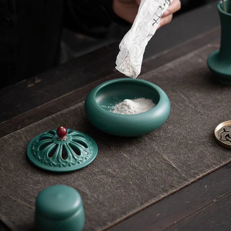 Peacock Green Incense Tool Set Starter Kit for Incense Stamping with Ash Press Powder Scoop Spatula Seal Tools