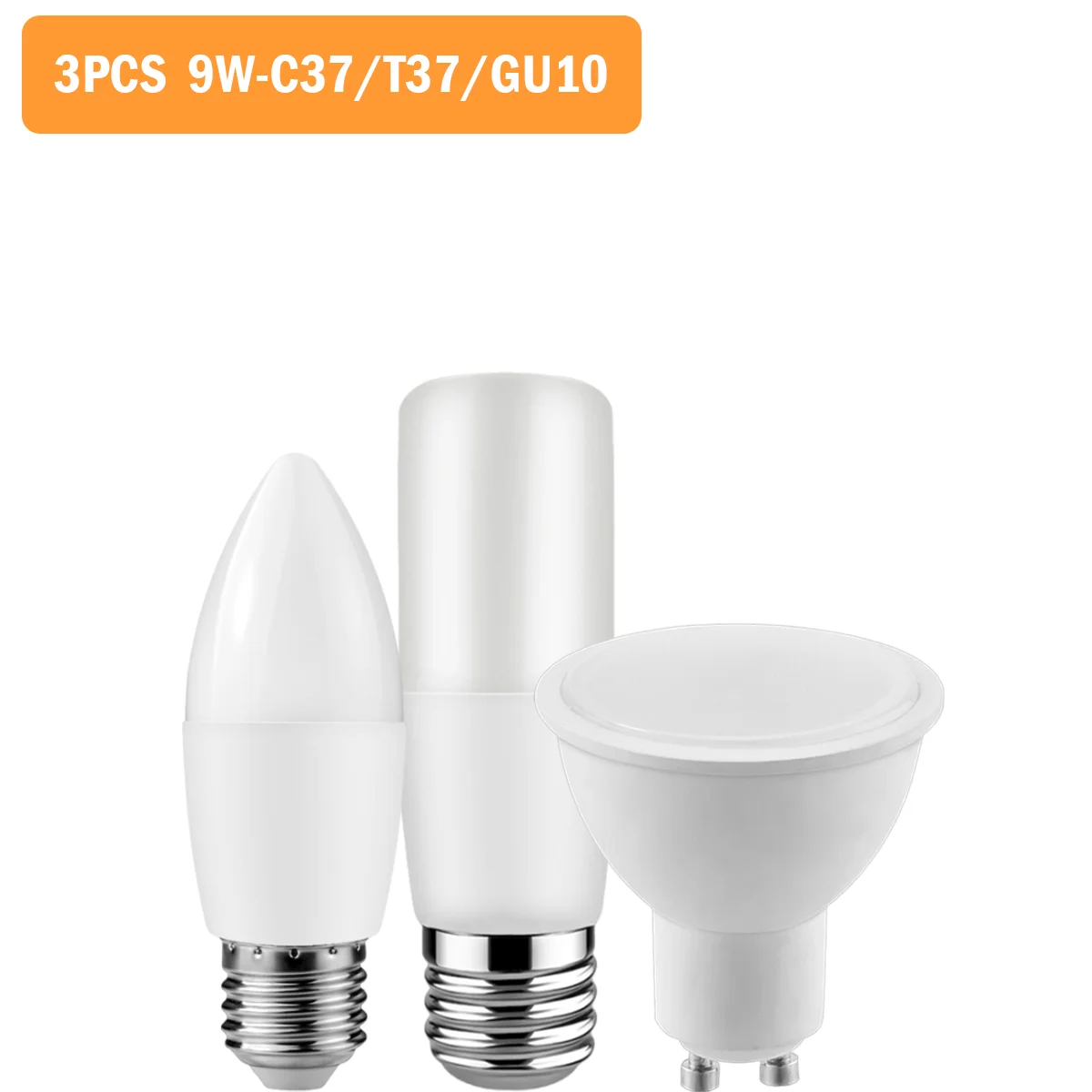 3PCS LED Light C37 T37 GU10 9W AC220-240V E14/E27/B22/GU10 High Lumen No Strobe Warm White Light for Indoor Lighting