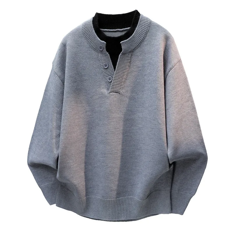 Mens Old Money Style Henley Collar Knit Sweater Loose Oversized Plus Size Casual Knitwear Outerwear For Daily Wear