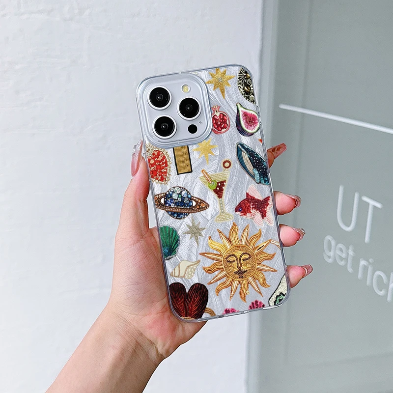 

Чехол для телефона с рисунком солнца и коллажем для iPhone 17, Air 16, 16e, 15, 14, 13, 12, 11 Pro Max 8 7 Plus, блестящая задняя крышка