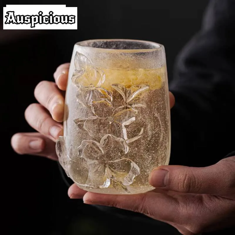 

250ml High End Glass Frozen Roasted Tea Cup Flower Research Master Cup Women's Personal Mug Large Coffee Mug Chazhan Gift Box