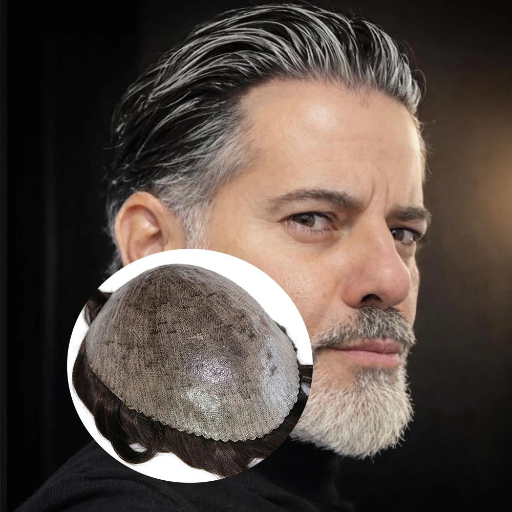 

Суперпрочный тонкий полиуретановый парик из натуральных волос с естественной линией роста волос, серый, черный, коричневый, для мужчин, система замещения волос/капиллярный протез