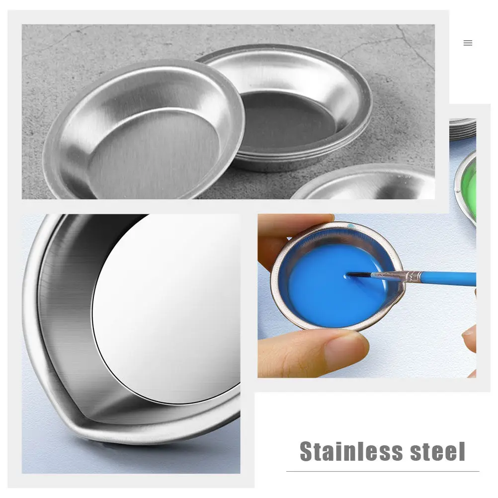 24Pcs Steel Paint Pallets Color Mixing Trays Lightweight Portable Painting Supplies Pigment Mixing Plates Art Drawing Bowls